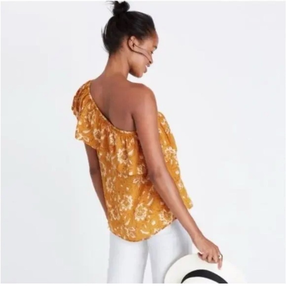 Madewell Silk One-Shoulder Ruffle Top - Picture 2 of 7